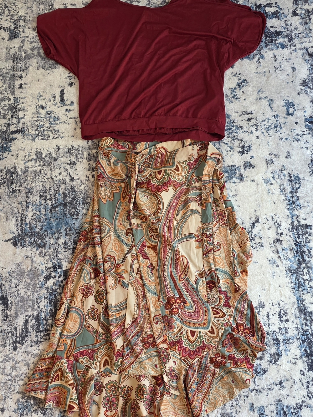 Bohemian Paisley Midi Skirt in Multicolor  With Shirt